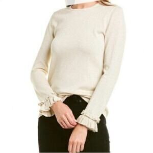 NEW J. McLaughlin Rayne Sweater Womens M Off White/Gold Metallic Ruffle Hem Top